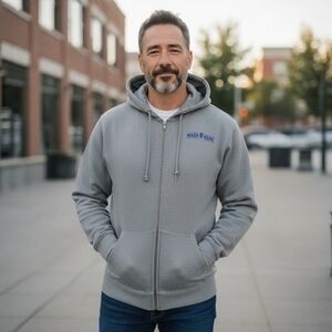 Made Here Bayside Men's Blue Zip Front Hooded Sweater Small Cotton Blend NWOT